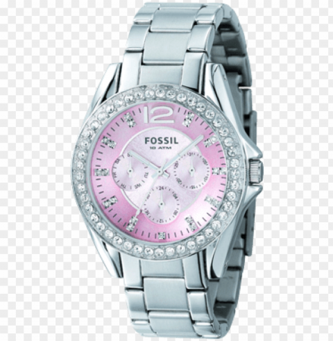fossil womens 01 - ladies' fossil chronograph watch with pink mother-of-pearl PNG for free purposes