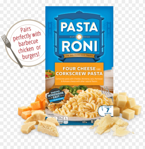four cheese corkscrew pasta flavor - pasta roni parmesa Isolated Character in Transparent PNG Format
