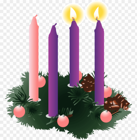 four purple advent candles two lit - advent wreath two candles lit HighResolution PNG Isolated Illustration