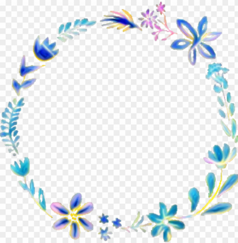 frame floral flowers sticker circle circleframe freetoe - blue floral wreath transparent PNG high quality