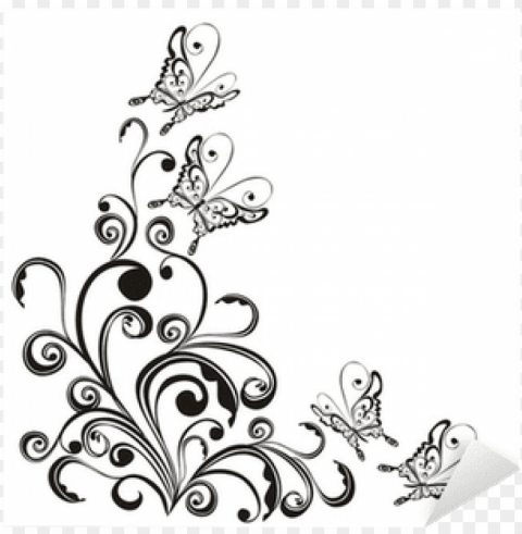 frame with butterfly and floral ornament vector sticker - black butterfly PNG transparent stock images