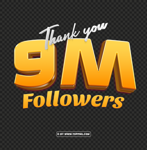 free 9 million followers 3d gold thank you PNG for educational projects