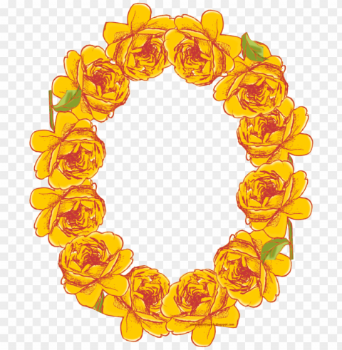 free digital oval yellow rose frame - marco redondo de flores amarillas Transparent PNG Isolated Subject