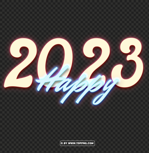 free download 2023 happy neon style text PNG images for printing