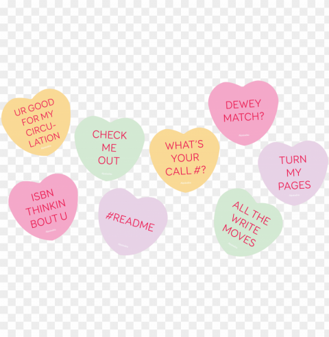 free library posters for for valentines day - library themed conversation hearts PNG images with alpha channel selection