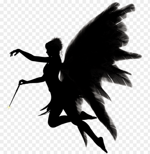 free photo gold 3d angel black fly wing isolated - fairy with wand silhouette PNG images for printing