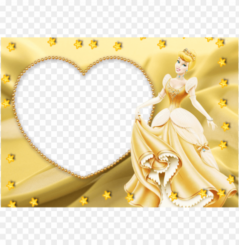 free princess kids yellow frame - blank greeting card for birthday Transparent Background PNG Isolated Design
