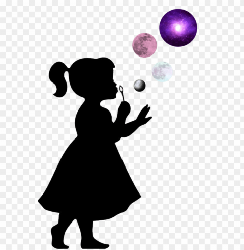 free to edit - silhouette of baby girl blowing bubbles High-resolution PNG