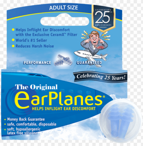 front of earplanes adult in-flight earplugs packaging - paper product PNG cutout