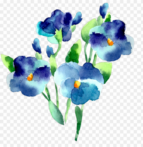 ftestickers watercolor flowers blue teal - watercolor blue flower vector Transparent Background PNG Isolated Pattern