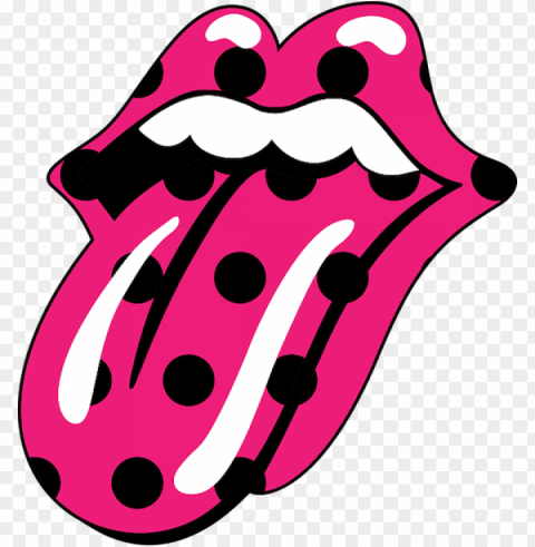 fuchsia-633645 hot pink black polka dots smile tongue - boca de los rolling stones Transparent PNG picture