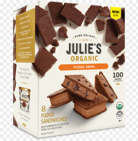 Fudge Swirl Ice Cream Square - Julies Organic Ice Cream Sandwiches Isolated Item With Transparent Background PNG