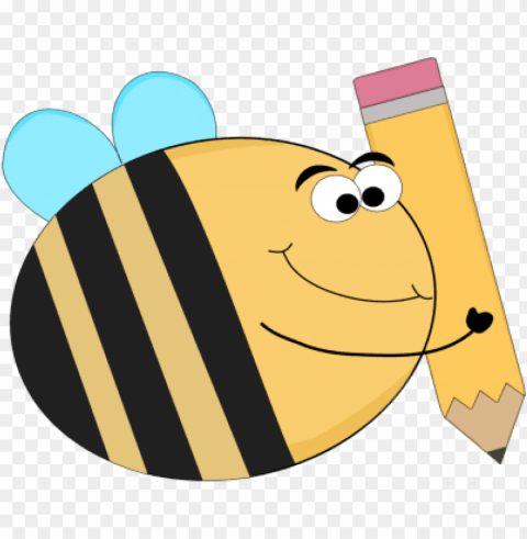 funny bee with a big pencil - bees going to school Isolated Element on HighQuality PNG