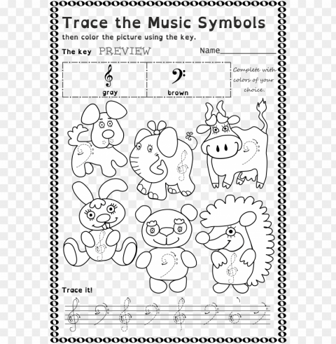 funny worksheets to trace basic music symbols for younger - music theory worksheet for child treble clef traci Clear Background PNG Isolated Element Detail