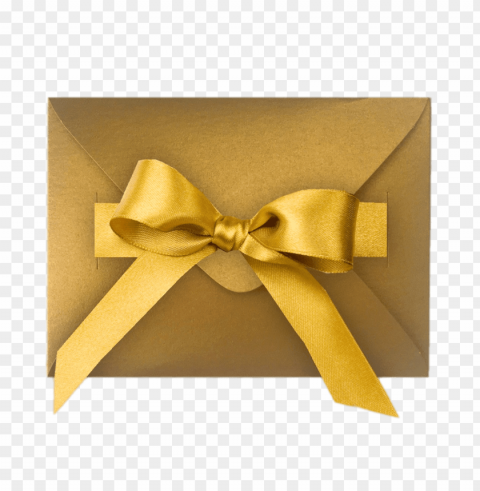 gift envelope with gold coloured ribbon Clean Background Isolated PNG Character