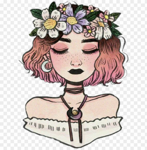 #girl #tumblr #vintage #flowers #crown #girltumblr - aesthetic flower girl drawi High-resolution transparent PNG images variety
