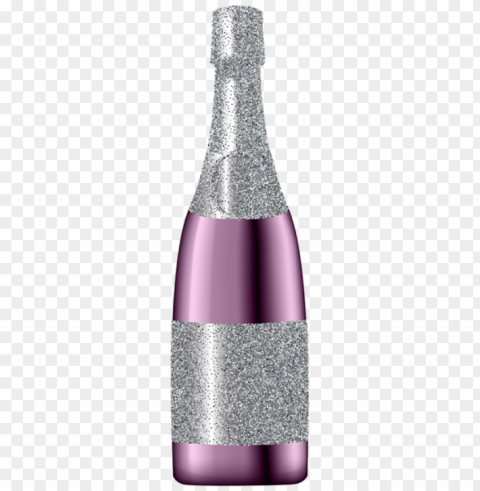 glitter champagne bottle pink Isolated Item with Clear Background PNG