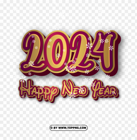 gold 2024 happy new year with snowflakes PNG images with no background comprehensive set