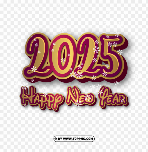 gold 2025 happy new year with snowflakes PNG images with no background essential
