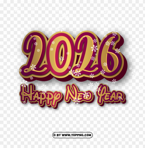 gold 2026 happy new year with snowflakes PNG images with no background free download