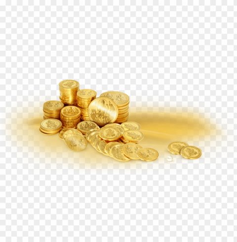 gold coins treasure Transparent Background Isolated PNG Character