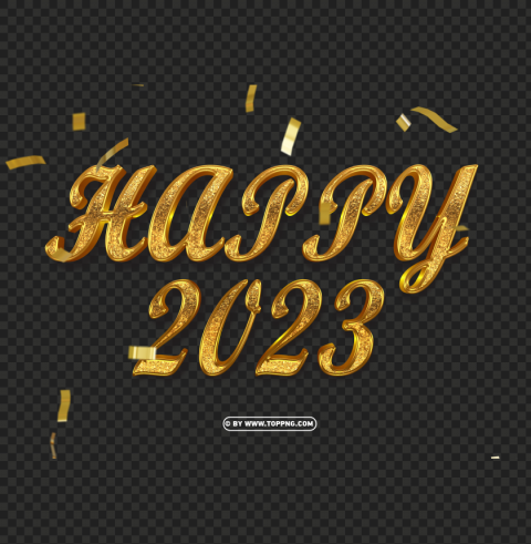 gold happy 2023 with confetti streamers HighQuality Transparent PNG Object Isolation