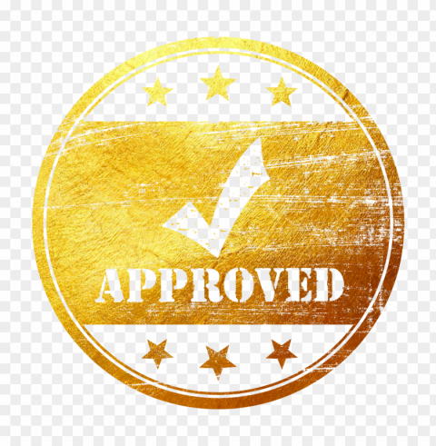 golden round approved stamp with check icon PNG images with no background assortment
