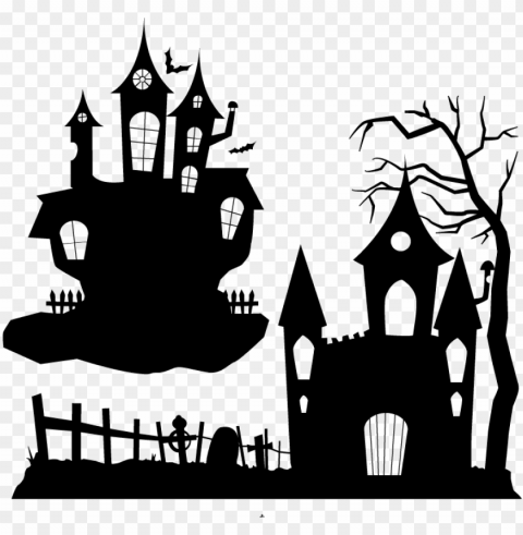 halloween ghost party clip art - haunted house silhouette Clear PNG file