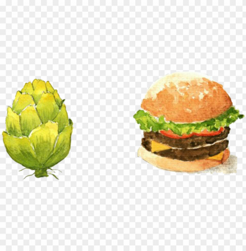 hamburger hot dog sushi fast food watercolor painting - burger watercolour PNG Image Isolated on Clear Backdrop