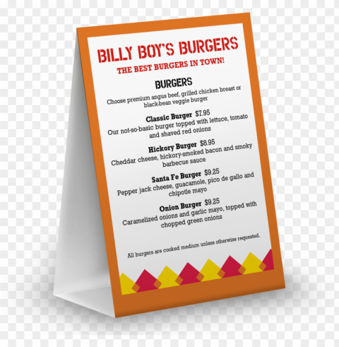 Hamburger Table Tent Menu - Menu Transparent PNG Images For Design