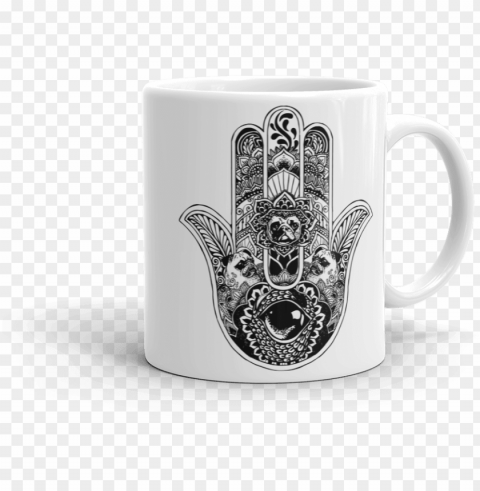 hamsa hand pug mug - cat hamsa Transparent Background PNG Isolated Art