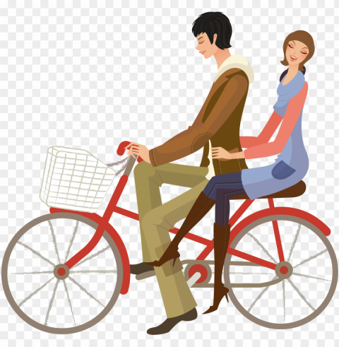 hand drawn cartoon couple cycling decoration vector - lovers in bike vector PNG for business use