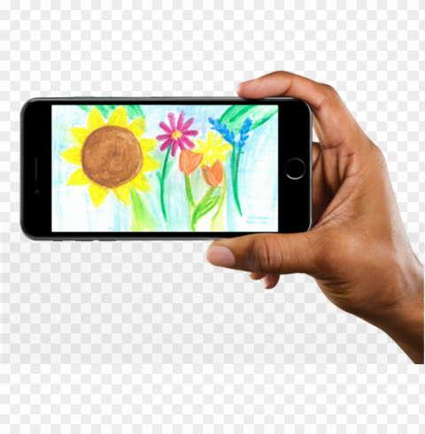 Hand Holding An Iphone With Drawn Flowers On The Screen - Iphone 8 Plus Landscape PNG Transparent Images For Websites