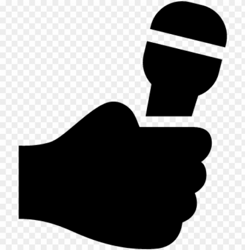 hand holding up a microphone vector - hand holding microphone silhouette Isolated Graphic with Transparent Background PNG