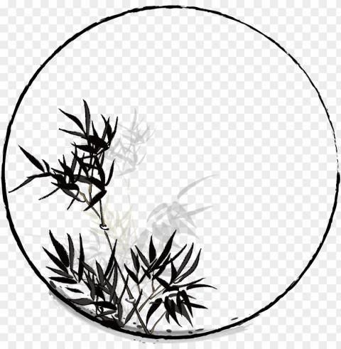 hand painted chinese style ink plant and vector - circle PNG with clear background extensive compilation