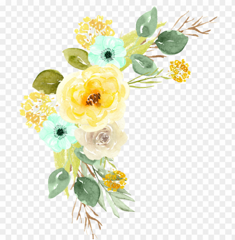 hand-painted flowers color flower transparent - minze und gelb-blumenvisitenkarten visitenkarte Free download PNG with alpha channel