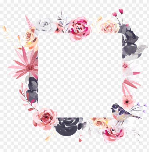 hand painted square flower frame - square frame flowers Transparent PNG Isolated Element with Clarity