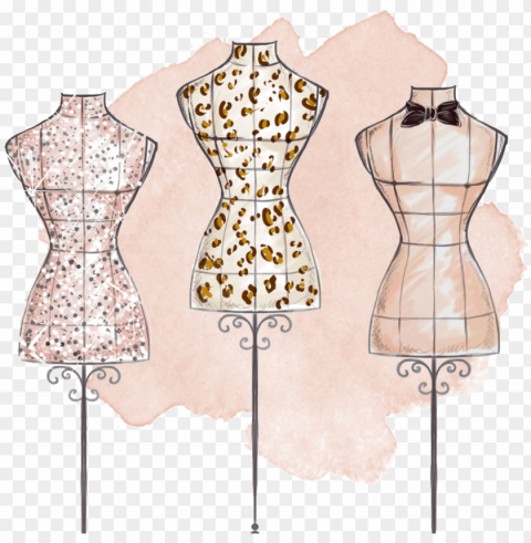 hand painted three tailored dresses png - fashion design mannequin drawi Transparent image