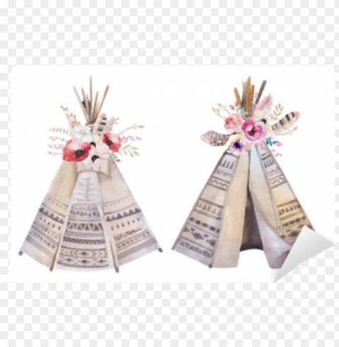 Handdrawn Watercolor Tribal Teepee Isolated White - Boho Teepee Clipart PNG Images For Printing