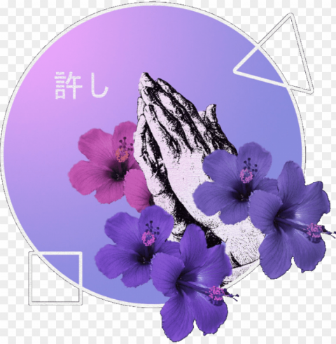 hands aesthetic purple shapes flowers cool - vaporwave Transparent Background PNG Isolated Art
