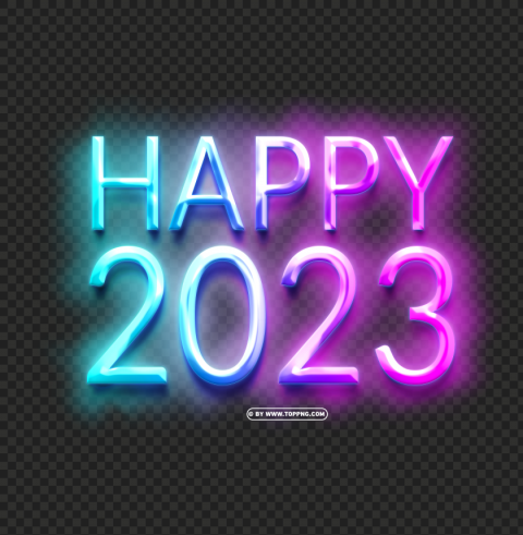 happy 2023 with neon light text style effect Isolated Artwork on Transparent PNG