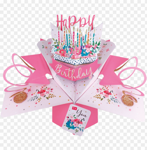 happy birthday cake and candles pop-up greeting card - greeting card Isolated Graphic Element in HighResolution PNG