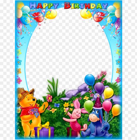 happy birthday frame with winnie the pooh - happy birthday photo frame download Isolated Item in HighQuality Transparent PNG
