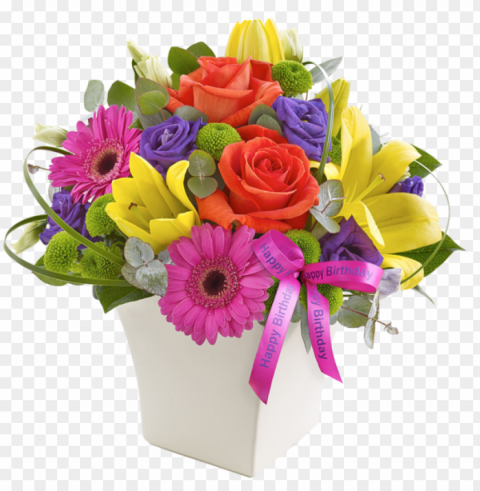 happy birthday vibrant exquisite arrangement - happy birthday flower arrangements PNG graphics with alpha transparency broad collection