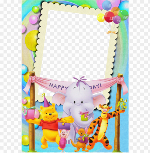 happy birthday with winnie the pooh kids photo frame - happy birthday boy frame PNG for digital design