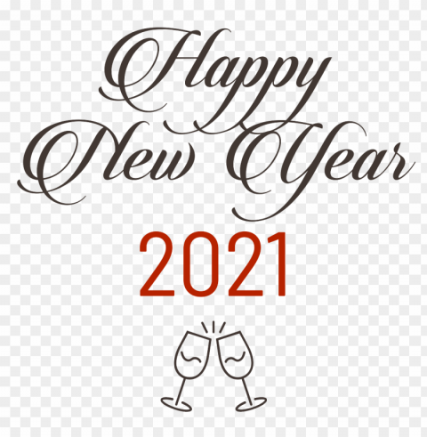 happy new year 2021 classic champagne glasses Clear Background Isolated PNG Object