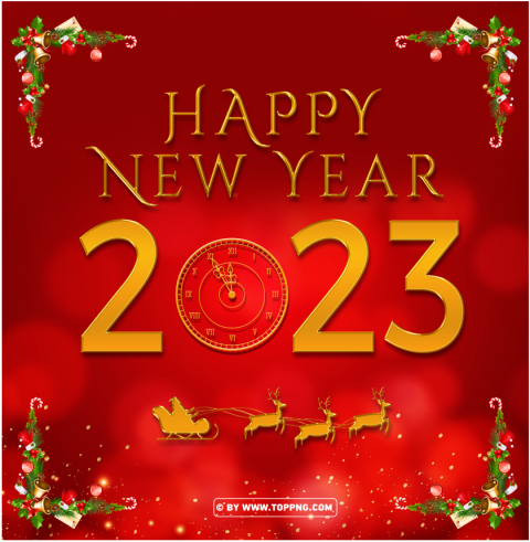 happy new year 2023 card eve clock red background PNG transparent photos massive collection