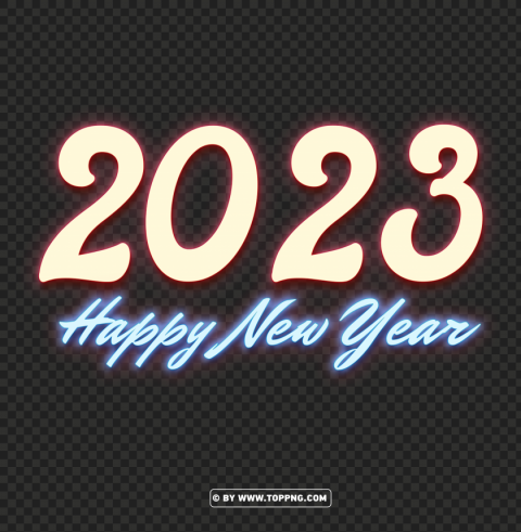 happy new year 2023 neon style text Transparent Background Isolation in PNG Format