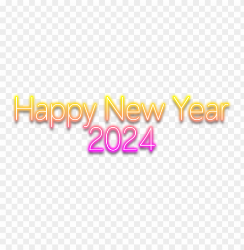 happy new year 2024 yellow and pink neon text effect PNG images for editing