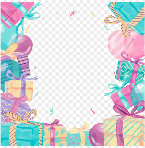 happybirthday frame pastels balloons cake sticker - 马 卡 龙 色 海报 PNG clipart